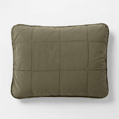 Sunwashed Organic Cotton Burnt Green Standard Quilted Bed Pillow Sham