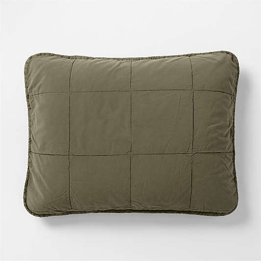 Sunwashed Organic Cotton Burnt Green Standard Quilted Bed Pillow Sham