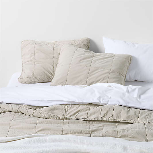 Sunwashed Organic Cotton Fog Grey Quilted Bed Pillow Sham