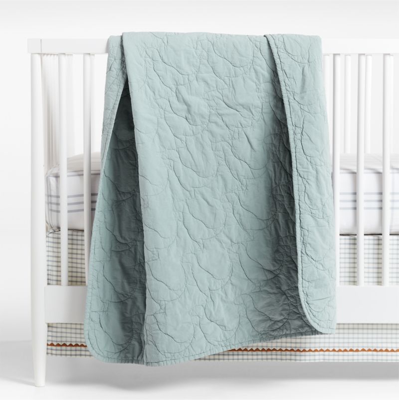 Sunwashed Misty Blue Dino Organic Cotton Baby Crib Quilt - image 0 of 7