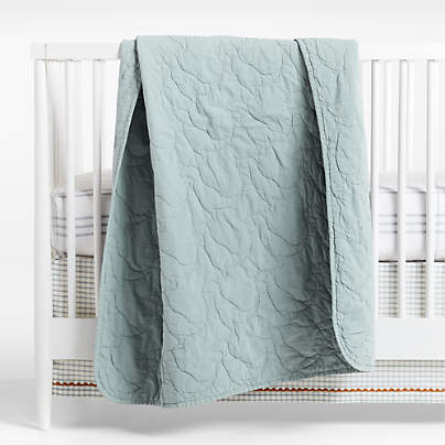 Sunwashed Misty Blue Dino Organic Cotton Baby Crib Quilt