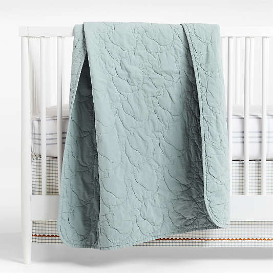 Sunwashed Misty Blue Dino Organic Cotton Baby Crib Quilt