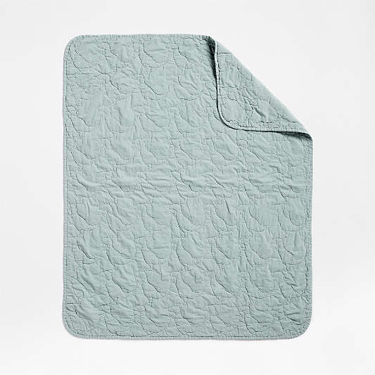 Sunwashed Misty Blue Dino Organic Cotton Baby Crib Quilt