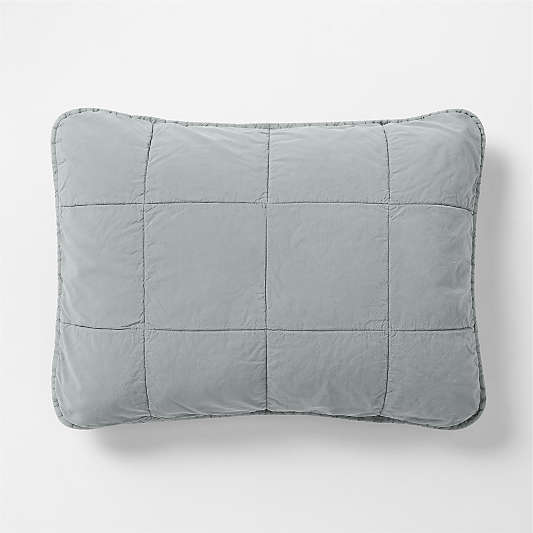 Sunwashed Organic Cotton Smoke Blue Quilted Bed Pillow Sham