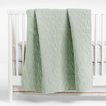 Sunwashed Seafoam Green Star Organic Cotton Baby Crib Quilt