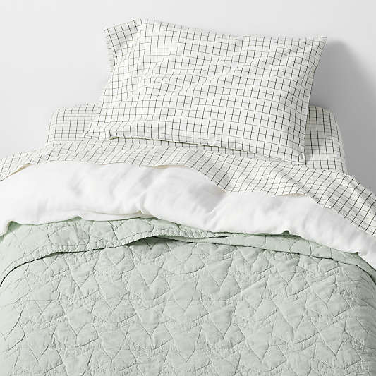 Sunwashed Seafoam Green Star Organic Cotton Baby Crib Quilt