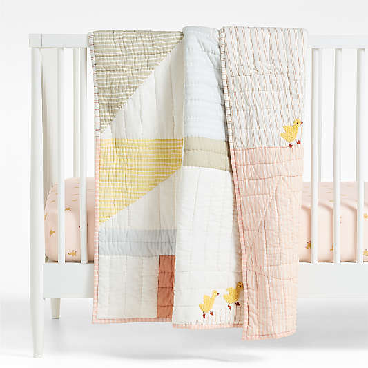 Pata Sunwashed Patchwork Organic Cotton Reversible Baby Crib Quilt Bedding Set