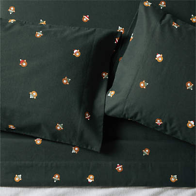 Supercozy Festive Bears Organic Cotton Flannel Kids Queen Sheet Set