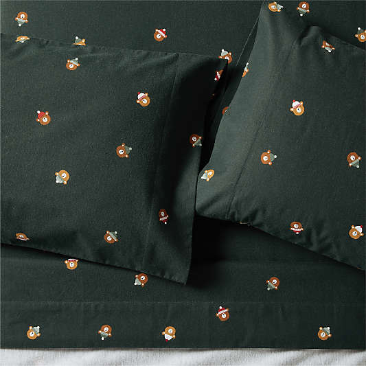 Supercozy Festive Bears Organic Cotton Flannel Kids Twin Sheet Set
