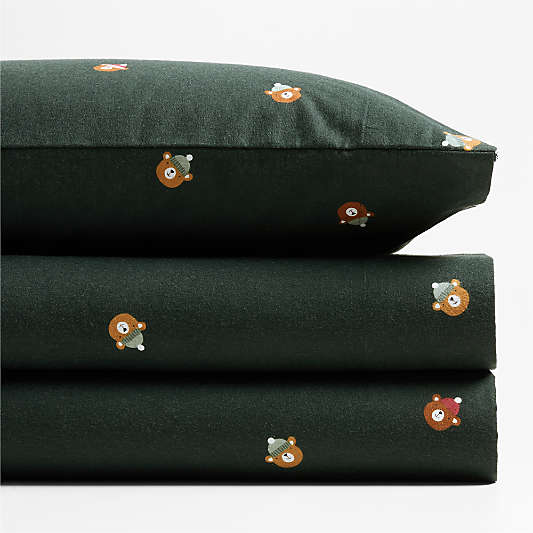 Supercozy Festive Bears Organic Cotton Flannel Kids Queen Sheet Set