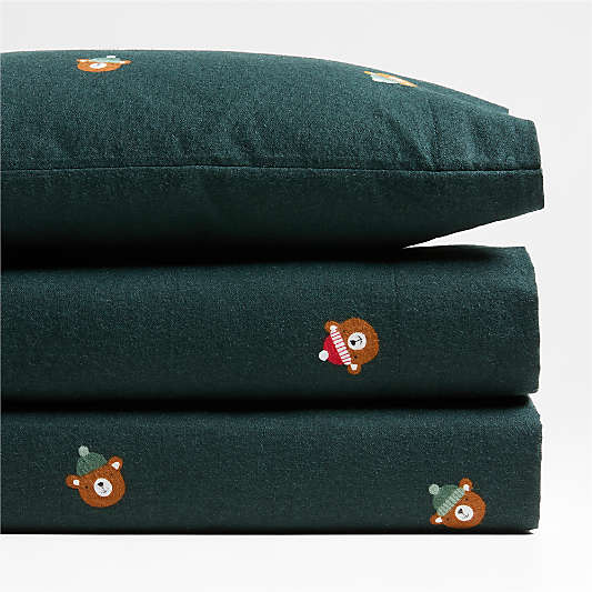 Supercozy Festive Bears Organic Cotton Flannel Toddler Sheet Set