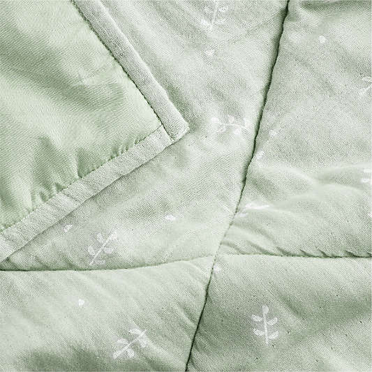 Supersoft Muted Teal Leaf Print Organic Cotton Gauze Baby Crib Quilt