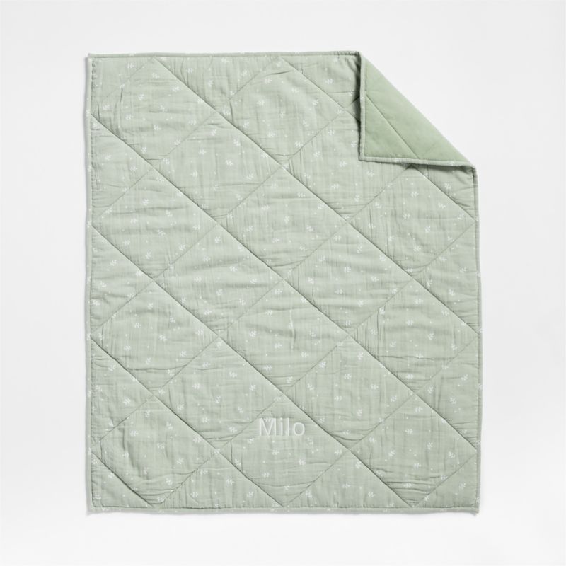 Supersoft Muted Teal Leaf Print Cotton Gauze Baby Crib Quilt - image 4 of 12