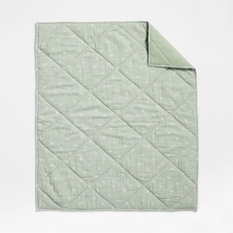 Supersoft Muted Teal Leaf Print Cotton Gauze Baby Crib Quilt - image 5 of 12