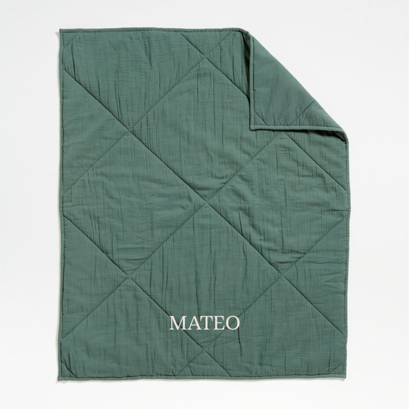 Supersoft Pine Green Cotton Gauze Baby Crib Quilt - image 2 of 7