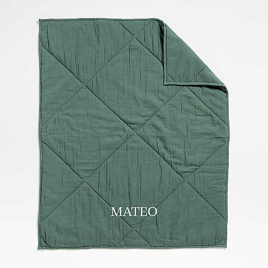 Supersoft Pine Green Cotton Gauze Baby Crib Quilt