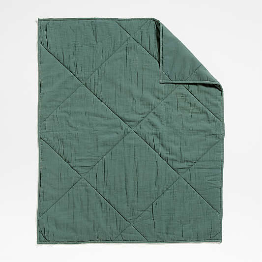 Supersoft Pine Green Cotton Gauze Baby Crib Quilt