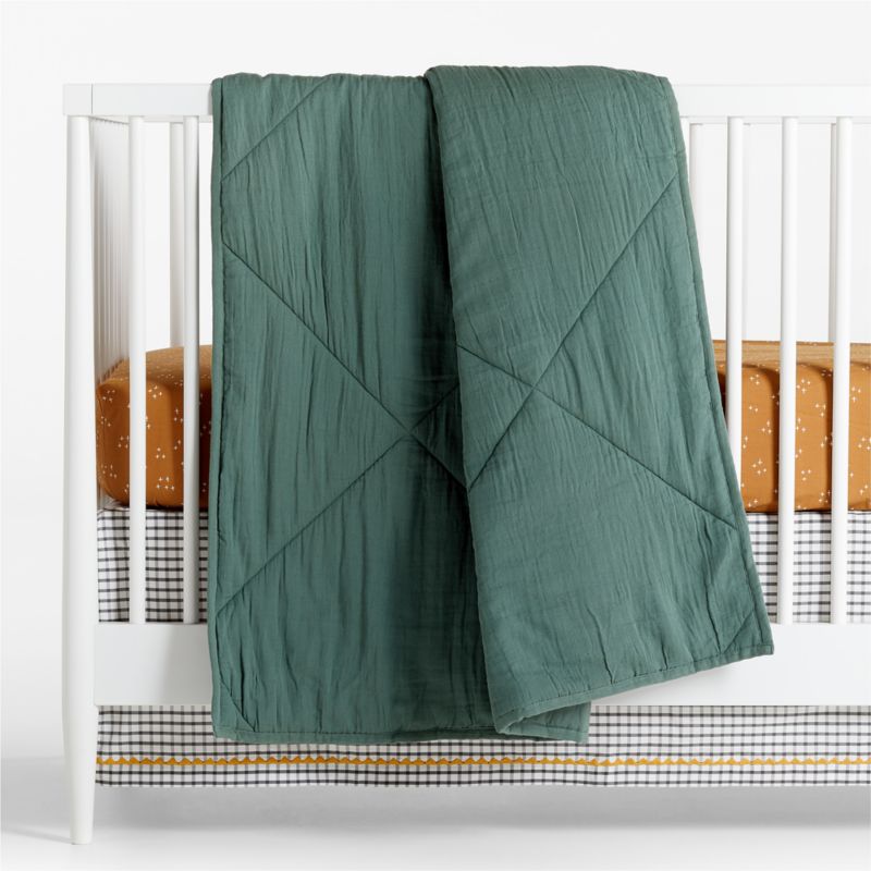 Supersoft Pine Green Cotton Gauze Baby Crib Quilt