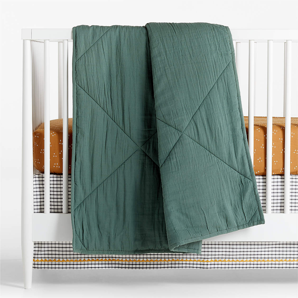 Supersoft Pine Green Cotton Gauze Baby Crib Quilt + Reviews Crate & Kids