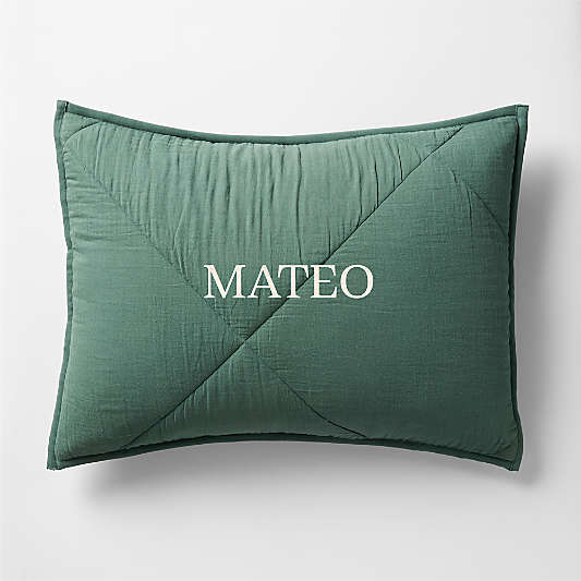 Supersoft Pine Green Quilted Organic Cotton Gauze Kids Pillow Sham