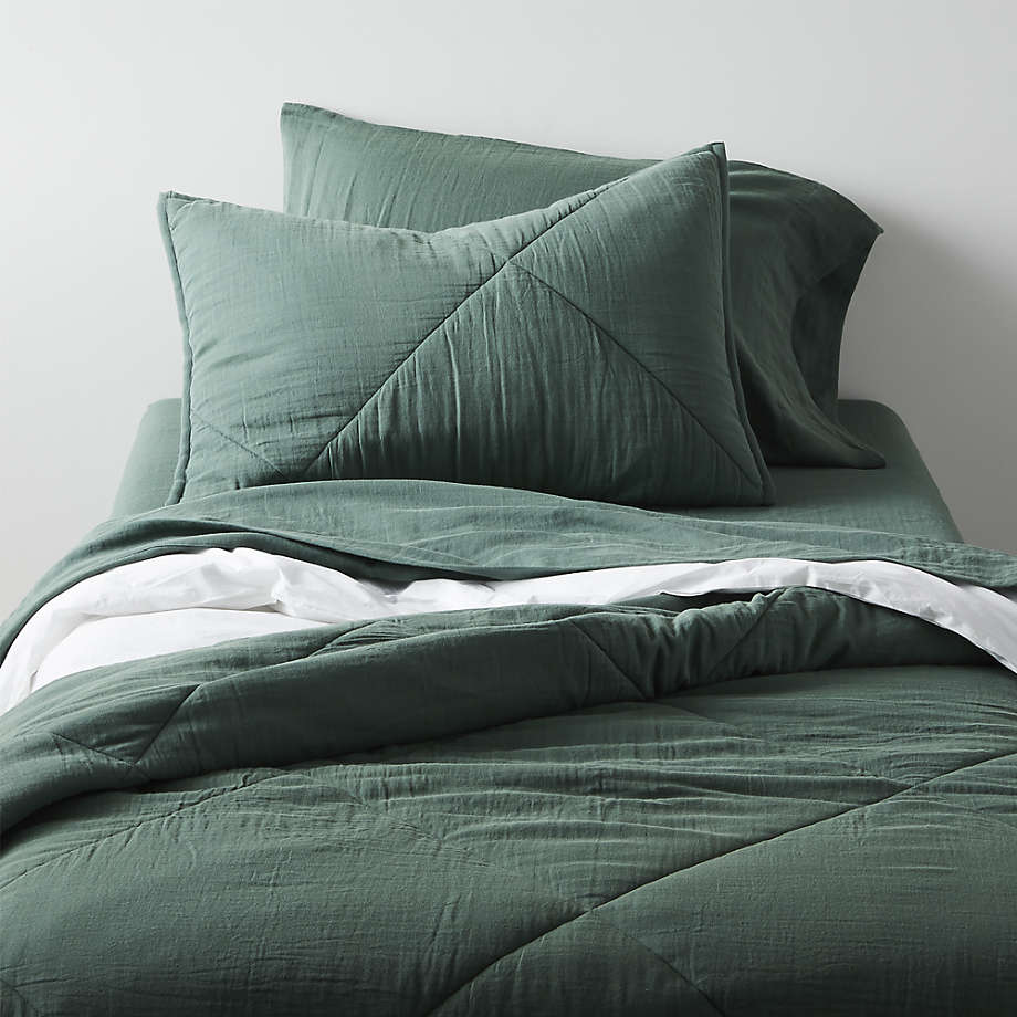Supersoft Pine Green Cotton Gauze Kids Twin Quilt + Reviews Crate & Kids