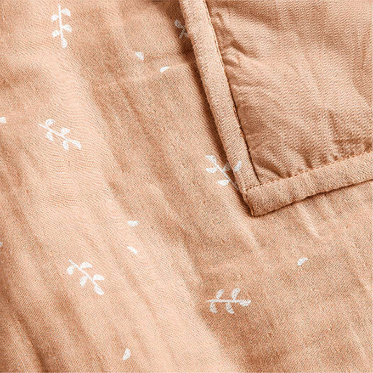 Supersoft Terracotta Leaf Print Organic Cotton Gauze Baby Crib Quilt