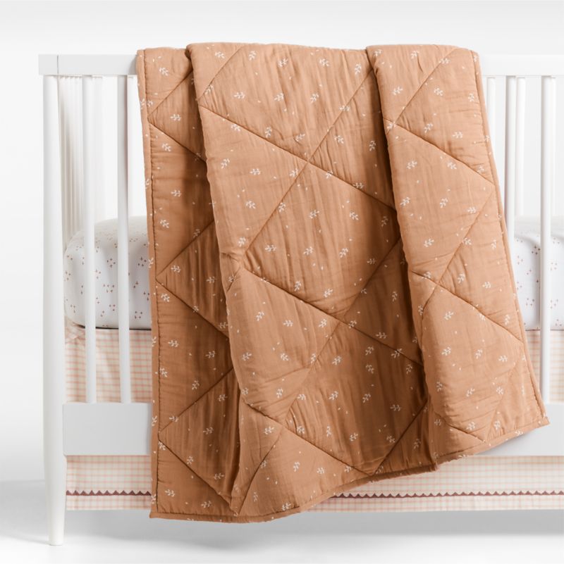 Supersoft Terracotta Leaf Print Cotton Gauze Baby Crib Quilt - image 2 of 8