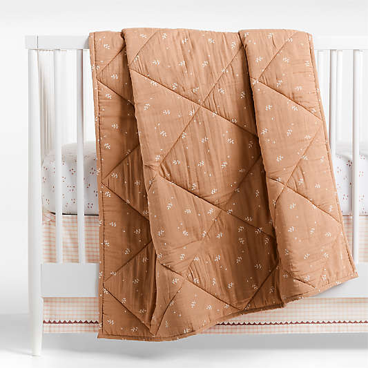 Supersoft Terracotta Leaf Print Cotton Gauze Baby Crib Quilt