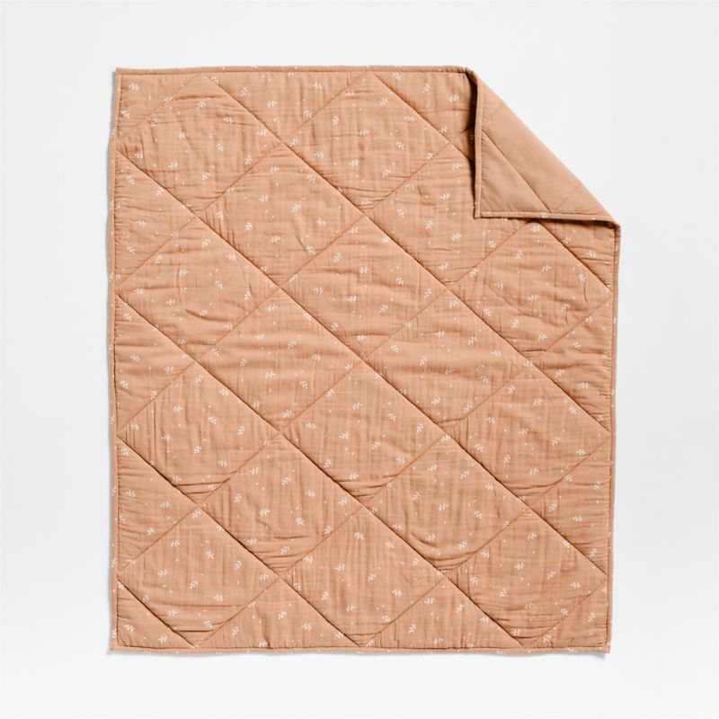 Supersoft Terracotta Leaf Print Cotton Gauze Baby Crib Quilt - image 5 of 8