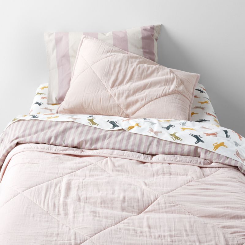 Riviera Moody Mauve and Oatmeal Reversible Stripe Organic Cotton Kids Full/Queen Duvet Cover - image 2 of 9