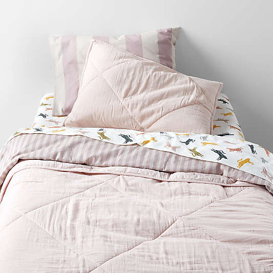 Riviera Moody Mauve and Oatmeal Reversible Stripe Organic Cotton Kids Full/Queen Duvet Cover