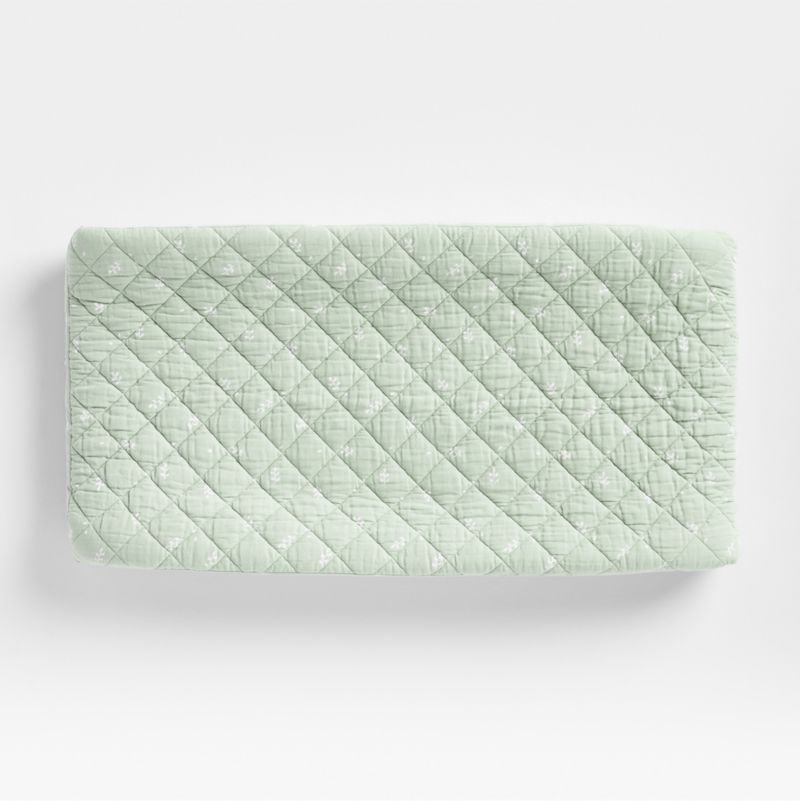 Supersoft Muted Teal Leaf Print Organic Cotton Gauze Baby Changing Pad Cover - image 1 of 2