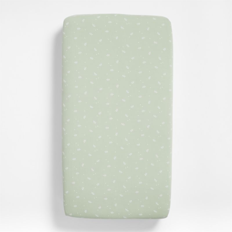 Supersoft Muted Teal Leaf Print Organic Cotton Gauze Baby Crib Fitted Sheet - image 3 of 8