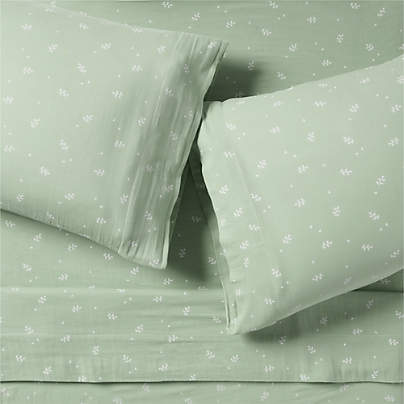 Supersoft Teal Leaf Print 100% Organic Cotton Gauze Kids Full Sheet Set