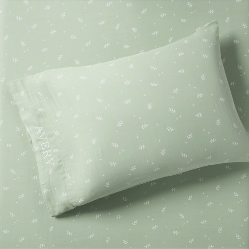 Supersoft Muted Teal Leaf Print Organic Cotton Gauze Kids Pillowcase - image 5 of 7