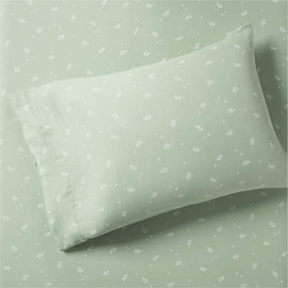 Supersoft Muted Teal Leaf Print Organic Cotton Gauze Kids Pillowcase