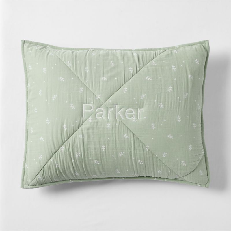 Supersoft Muted Teal Leaf Print Cotton Gauze Kids Quilted Pillow Sham - image 3 of 5