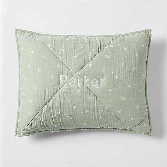 Supersoft Muted Teal Leaf Print Organic Cotton Gauze Kids Quilted Pillow Sham