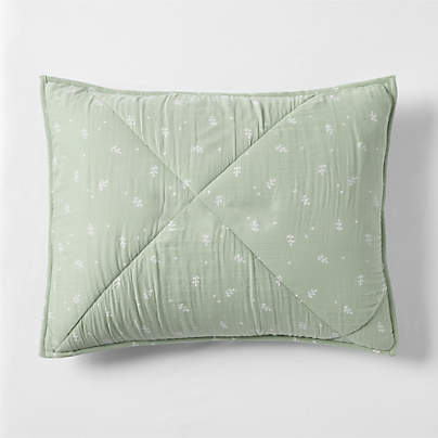 Supersoft Muted Teal Leaf Print Organic Cotton Gauze Kids Quilted Pillow Sham