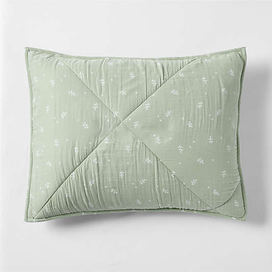 Supersoft Muted Teal Leaf Print Organic Cotton Gauze Kids Quilted Pillow Sham