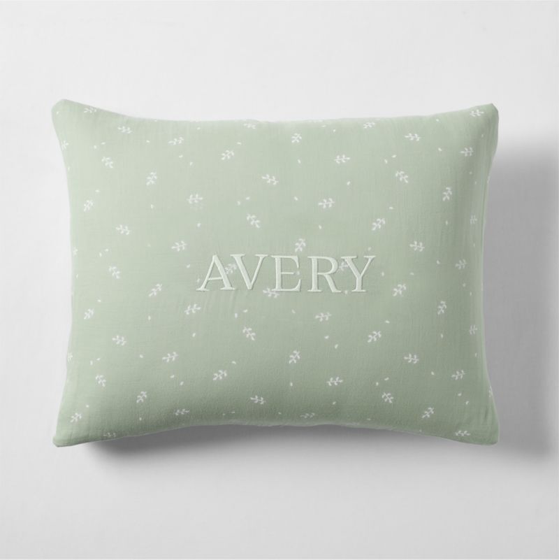 Supersoft Muted Teal Leaf Print Organic Cotton Gauze Kids Pillow Sham - image 3 of 5