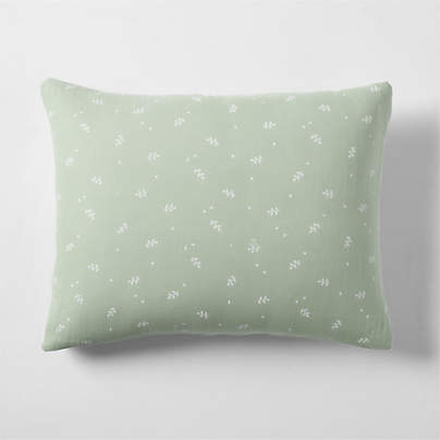 Supersoft Muted Teal Leaf Print Organic Cotton Gauze Kids Pillow Sham