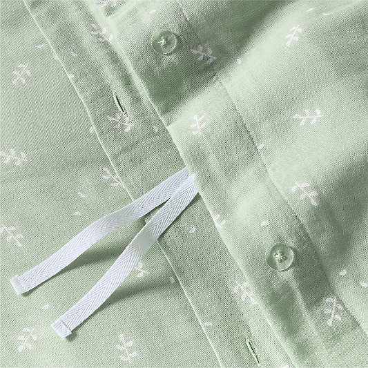 Supersoft Muted Teal Leaf Print Organic Cotton Gauze Kids Full/Queen Duvet Cover