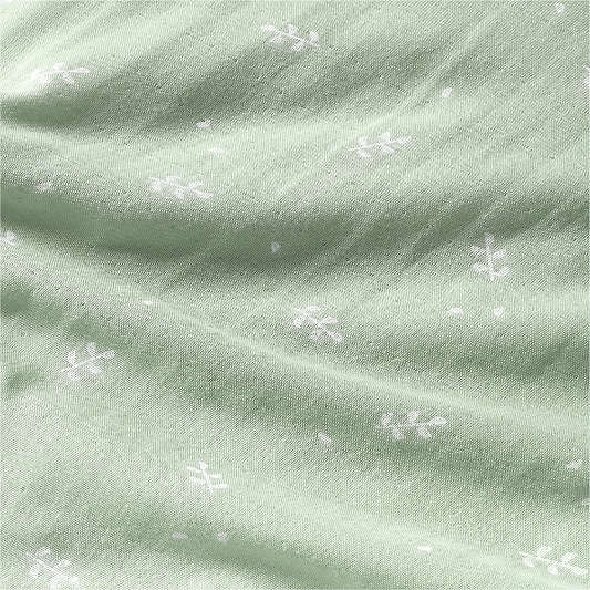 Supersoft Muted Teal Leaf Print Organic Cotton Gauze Kids Twin Duvet Cover