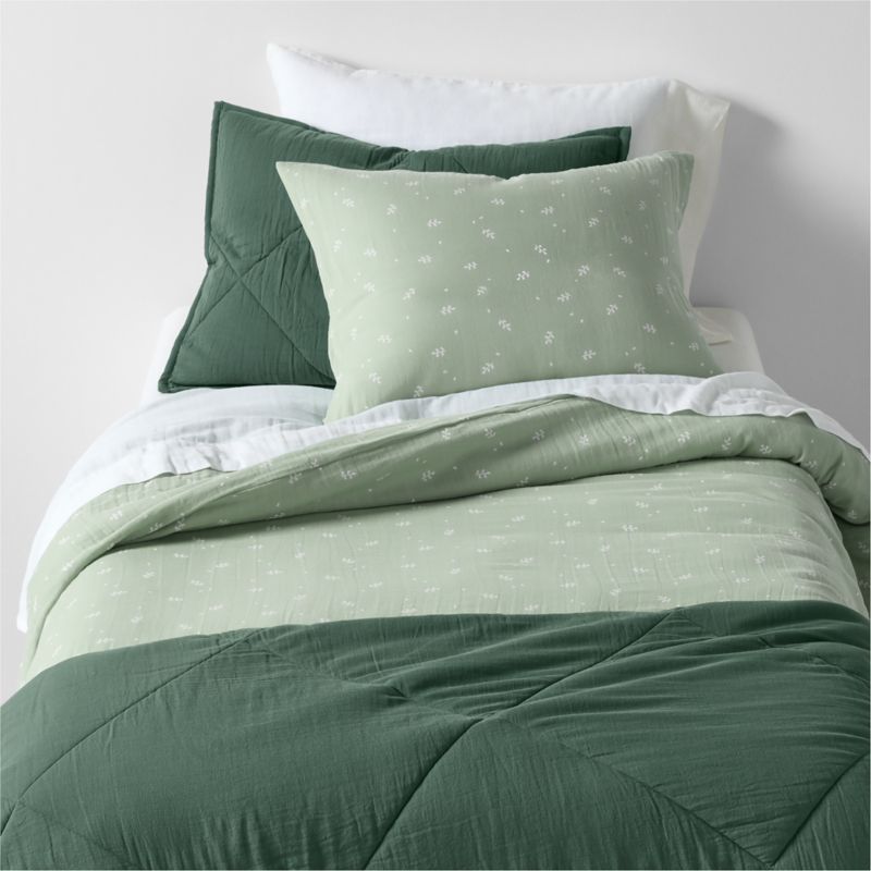 Supersoft Muted Teal Leaf Print Organic Cotton Gauze Kids Full/Queen Duvet Cover - image 0 of 6