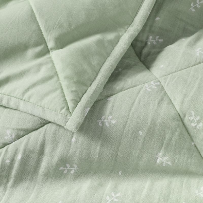 Supersoft Muted Teal Leaf Print Cotton Gauze Kids Full/Queen Quilt - image 7 of 9