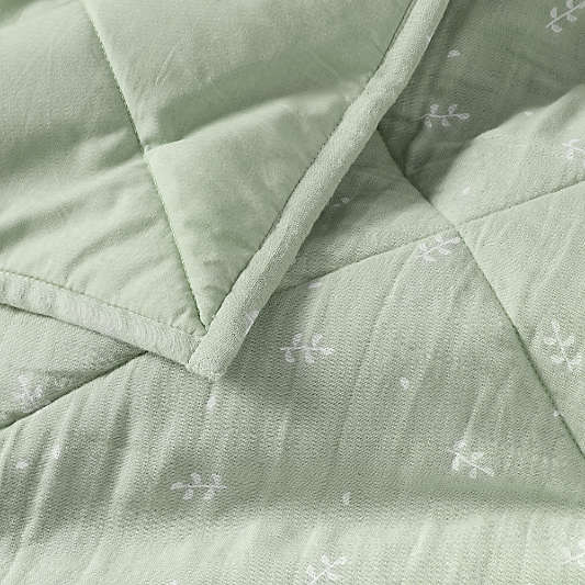 Supersoft Muted Teal Leaf Print Organic Cotton Gauze Kids Quilt