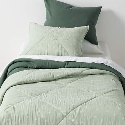 Supersoft Muted Teal Leaf Print Gauze Kids Twin Quilt