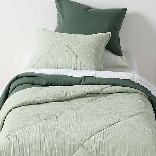 Supersoft Muted Teal Leaf Print Organic Cotton Gauze Kids Quilt