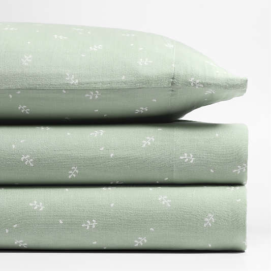 Supersoft Muted Teal Leaf Print Organic Cotton Gauze Kids Pillowcase